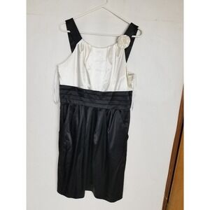 CUTE!  NW COLLECTIONS BLACK/BEIGE STRACH SATIN DRESS SIZE 12